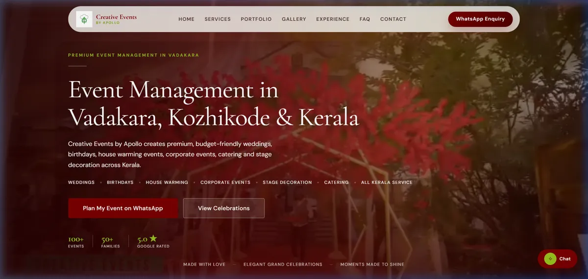 Creative Events by Apollo website designed by ZYNEXS Intelligence